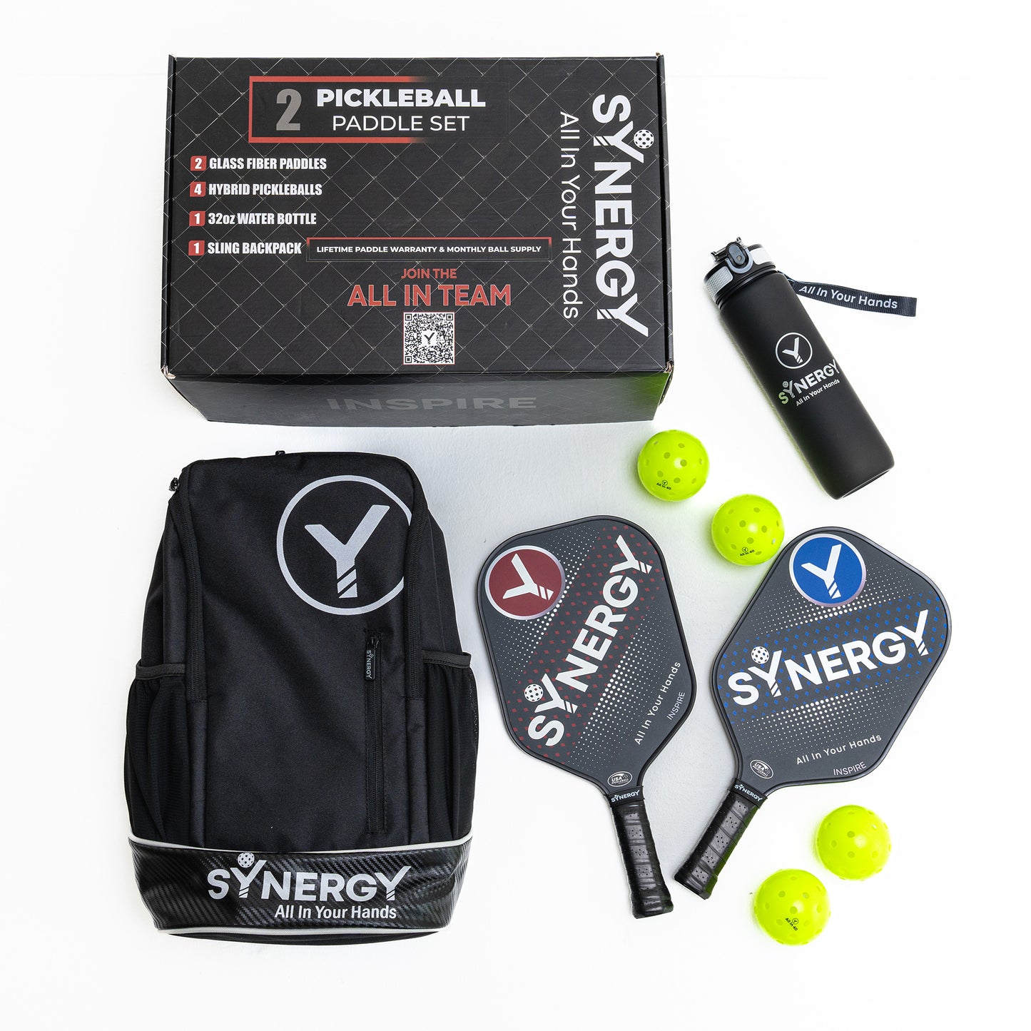 INSPIRE Collection – Beginner Paddle Set with Bag, Water Bottle, and 4 Balls